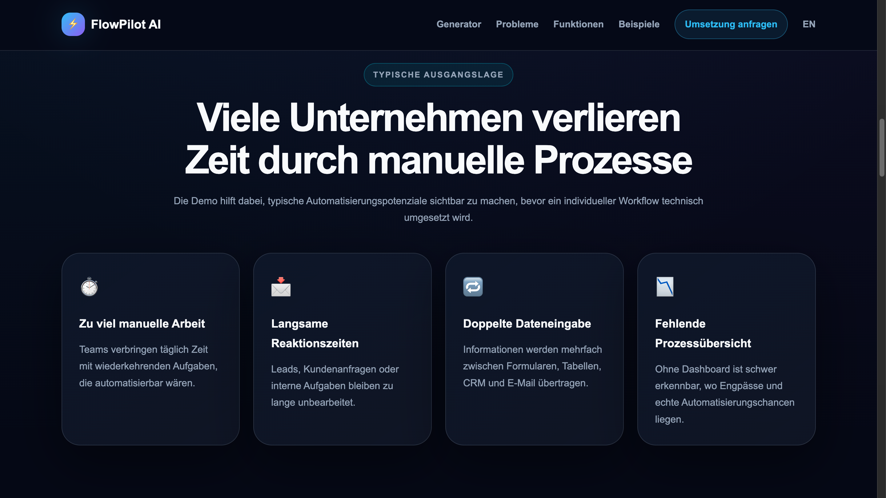 FlowPilot AI Problembereich mit typischen Prozessproblemen